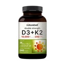 NatureBell Vitamin Double Power D3 + K2-240 Softgels - 10.000 IU Vitamin D & 200mcg K2 - Kekuatan Tulang, Fungsi Imunium & Calcium Absorpsi Dukungan * - Koconut Oil Infused
