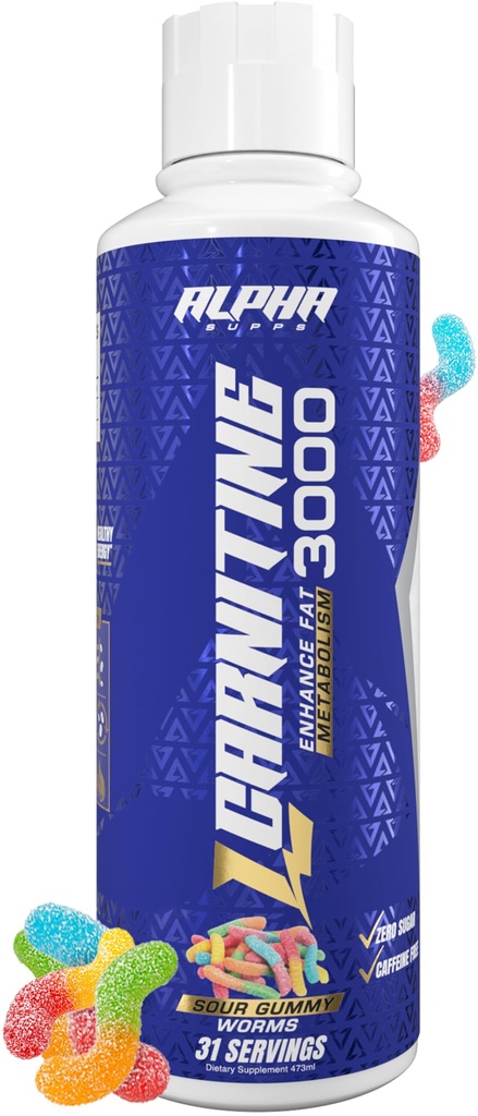 Tambahan Alpha L Carnitine Liquid 3000 14; Stimulant-Free L- Carnitine Suplemen Pria & Women 124; Pre-Workout Energy Boost & Muscle Recovery 124; Zero Sugar, Fat, & Carbs 12431 Servings (Sour Gummy Worms)