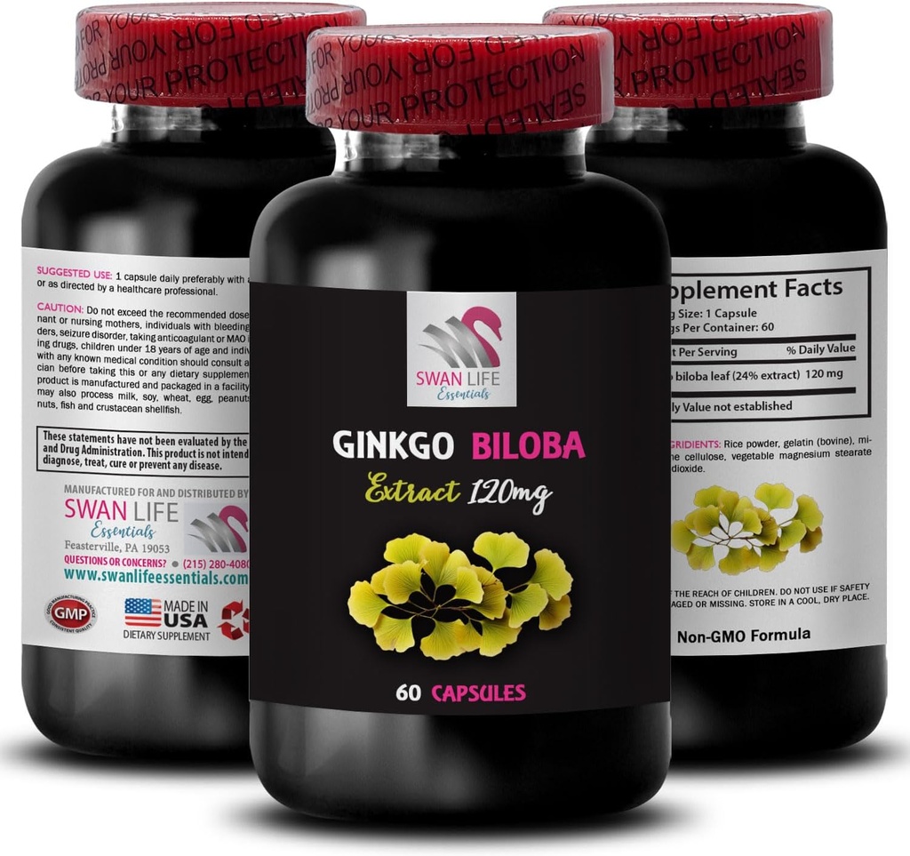 Properti antioksidan Ginkgo Biloba - Ekstrak Ginkgo BILOBA - Ekstrak Ekstrak Alam antioksidan, Ginkgo Biloba Suplemen, Ekstrak Herbal Leaf, Pembangunan - Berdasarkan antioksidant Tambahan 1 Botol 60 Caps