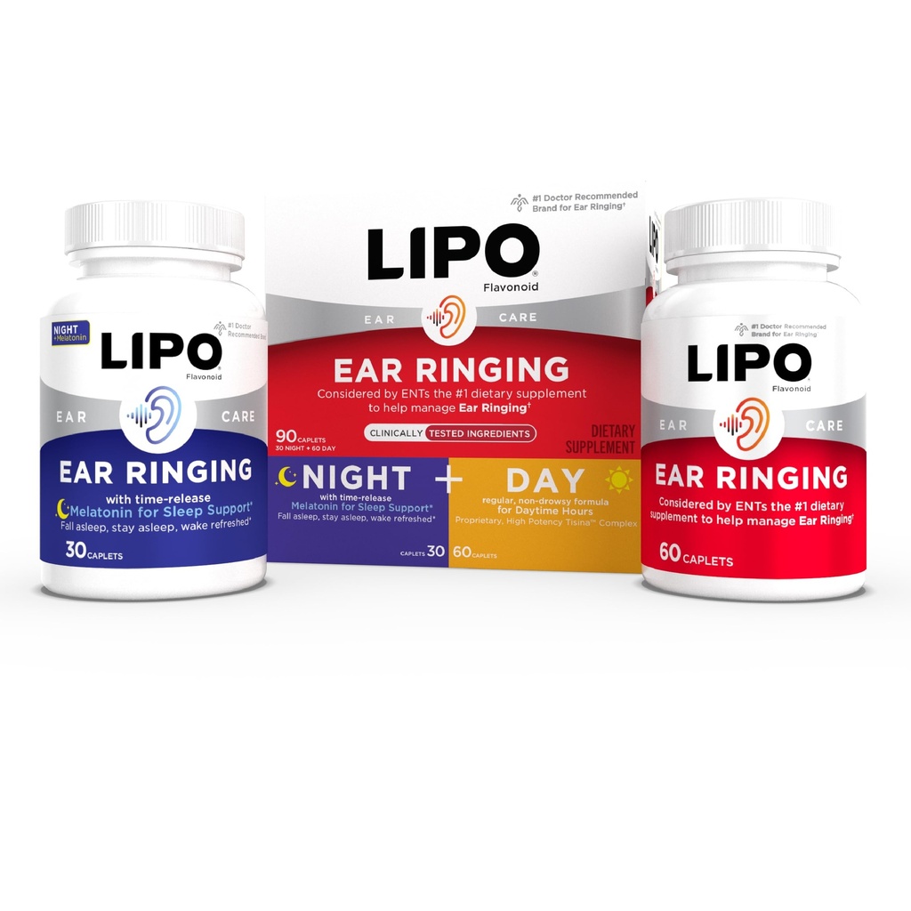 Lipo Flavonoid Day & Night Combo Kit, Tinnitus Relief for Ringing Ears, Lipo Flavonoid Plus & Lipo Flavonoid Night dengan Meltonin & Vitamin C, 90 Caplets