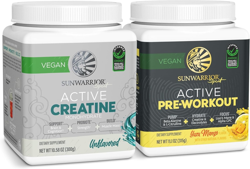 Aktif Pembalut Hidrasi Pretraining Blend & Creatine Monohidrender Set 124; Bundle & Save 124; Non-GMO Pengisi Air Susu & Gluten Bebas (60 Pelayan Tanpa Rasa Creatine, 30 Servis Yuzu Mango Pre Workout)