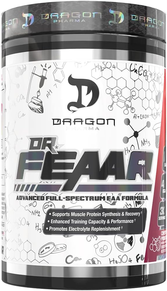 DRAGON PHARMA Dr FEAR ® Full-Spectrum EAA Matrix, Mendukung Synthesis Muscle Protein dan Pemulihan, Peningkatan Kapasitas Pelatihan dan Performance (30 Hamba, Cherry Prenciate)