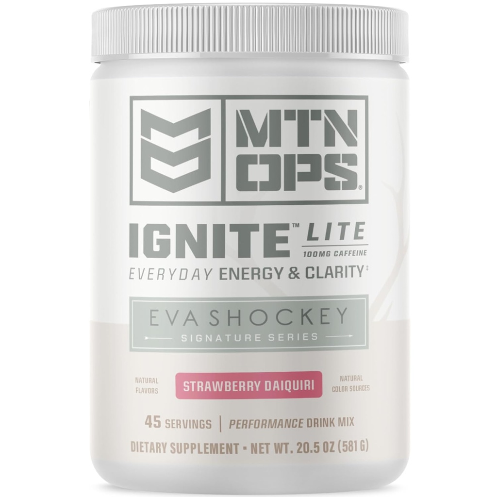 MTN OPS Ignaite Lite Energy Chowder Gluder Free Nitric Oxide Supplemen Minum Mix, L Arginine, L Citrulline, Caffeine & Nootropic Sugar Free Mines, 45 Servings, Strawberry Daiquiri Flavor oleh Eva Shockey