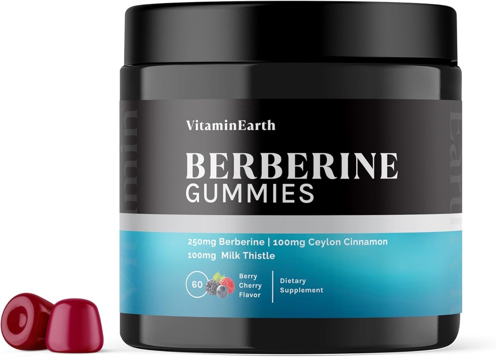 Berberine Gummies dengan Berberine HCL, Ceylon Cinnamon & Milk Thistle untuk Imune dan Metabolisme Dukungan - Berry Cherry Flavor - 60 Count