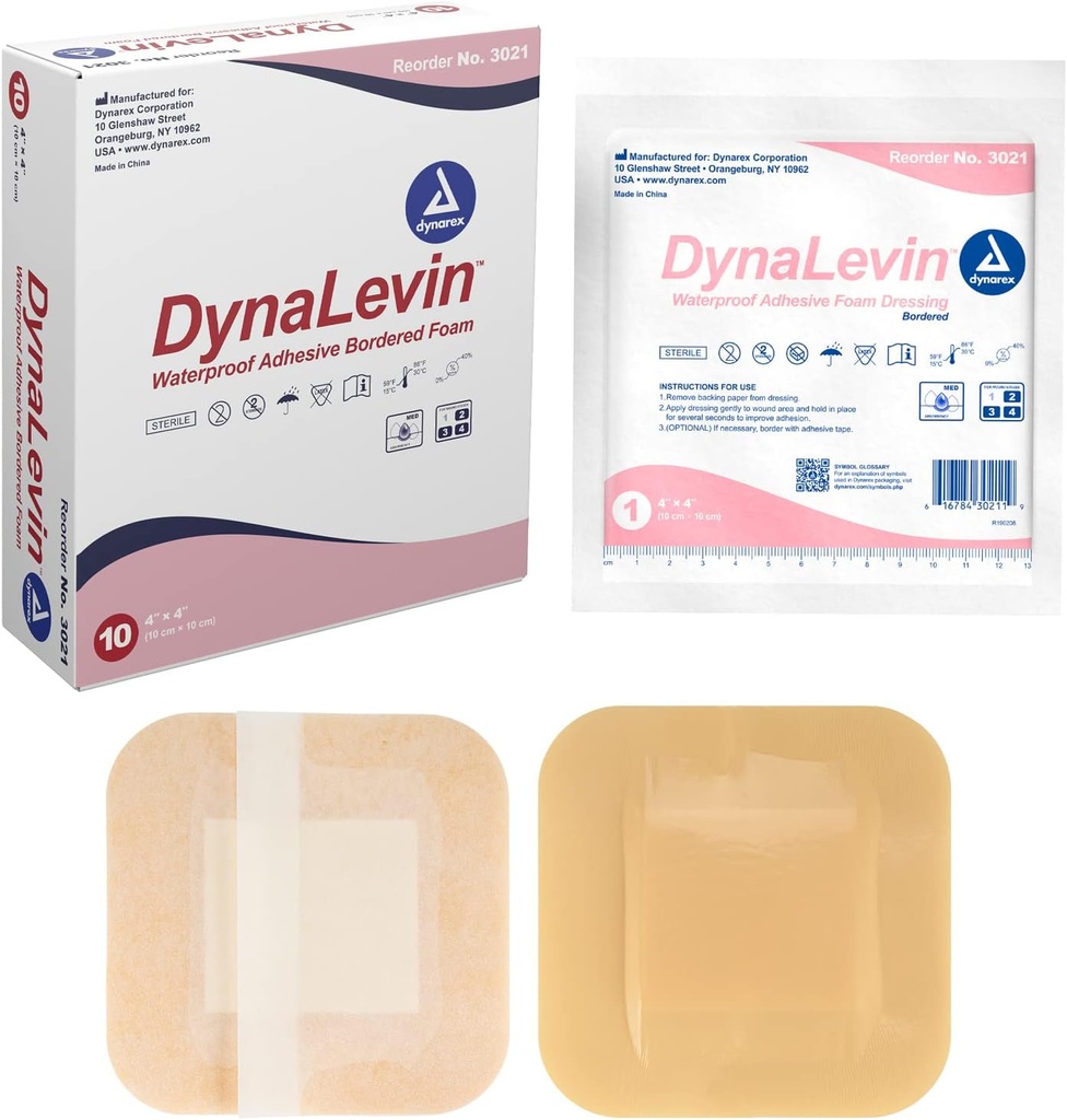 Dynarex Dynalevin Adhesive Brearded Foam, 10 Count / 4 x 4 Inch