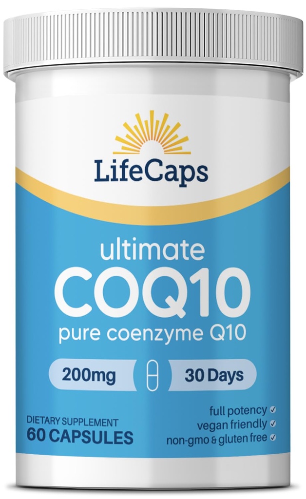 LifeCaps CoQ10 200mg - Ultimate CoQ10 - Suplemen Tinggi Ultra - 60 Cacah