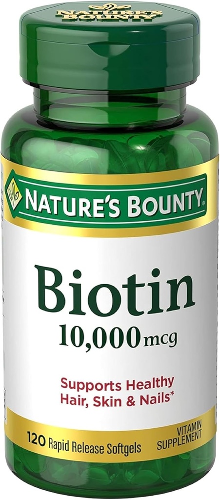 Nature 's Bounty Biotin 10.000 mcg Ultra Kekuatan - 120 Softgels, Paket 4