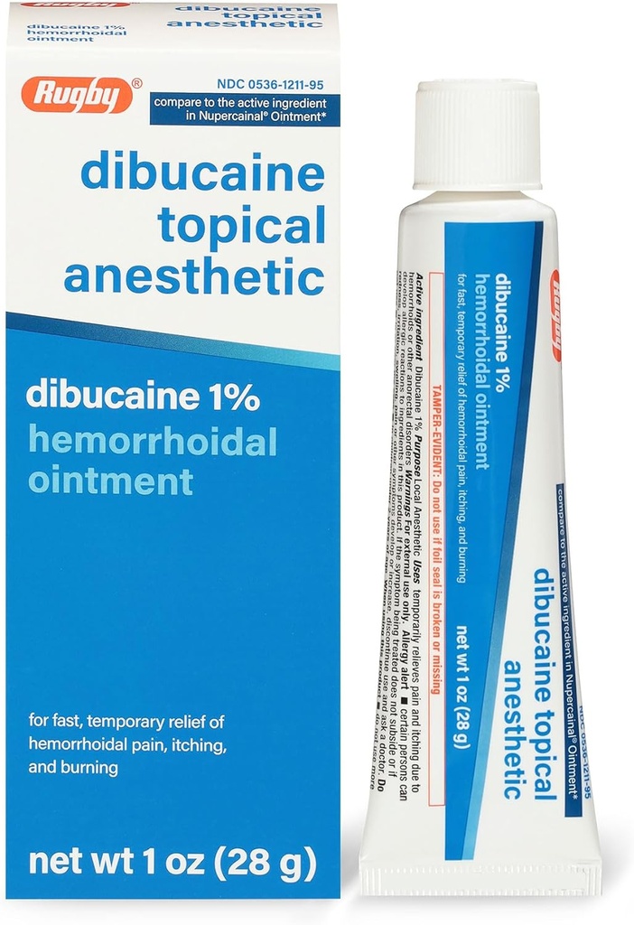 Rugby Dibucaine Topical Anestetic 1% Heemperhoid Oestil- Suin Relief Cream for Itching and Burning, Heembehoid Treatment, Anti Itch Cream 1 Oz (1 Pack)