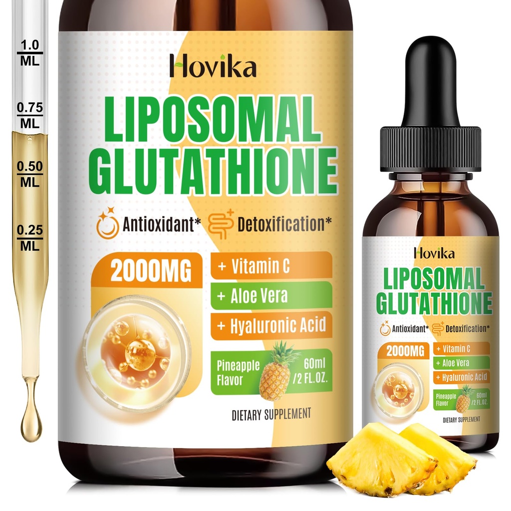 Lipomal Glutathione Suplemen 2000mg, Glutathione Drops with Vitamin C, Master Antioksidants for Immune System, Aging Defense, Skin Health, Liver Detox-Superior Absorpsi, Pinuana 2 Fl Oz