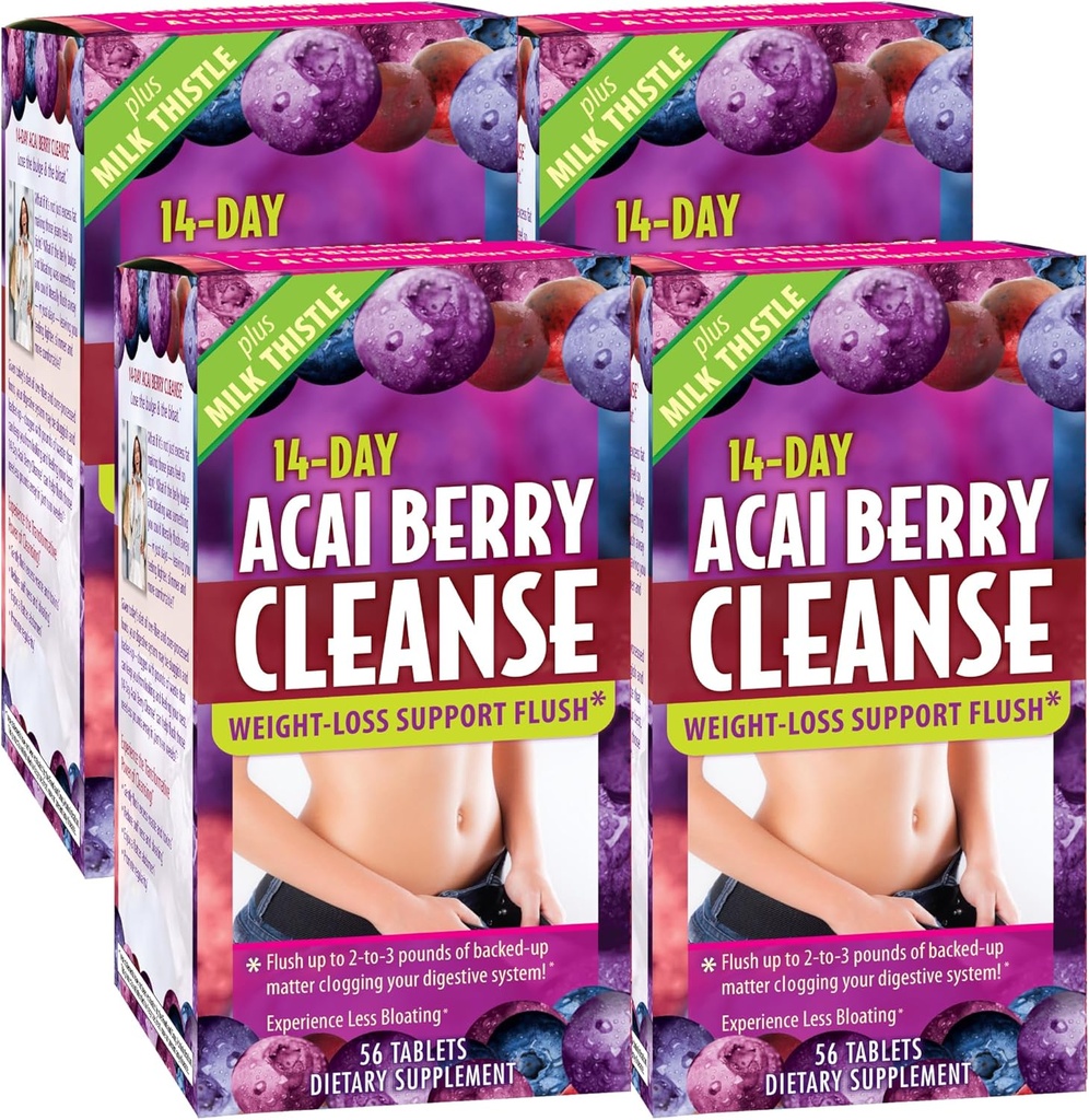 Applied Nutrition 14- Day Acai Berry Cleanse - 56 Tablet, Paket 4 - Weight- Los Dush + Milk Thistle - 112 Total Servis