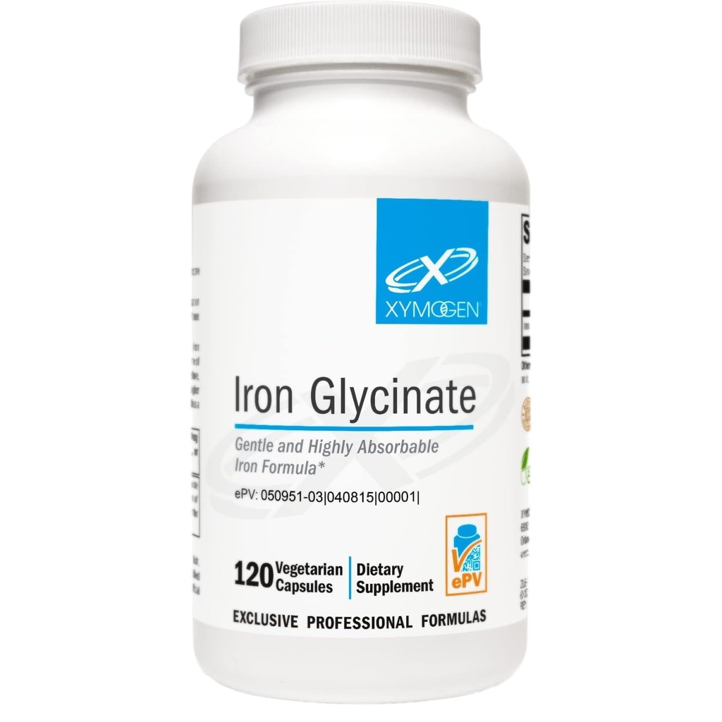 XYMOGEN Iron Glycinate Suplemen Besi BisGlycinate Vitamin - Dirancang untuk Absorpsi Tinggi - Mendukung Levels Hemosin & Ferritin - Lembut pada Dikonsumsi (120 Katup)