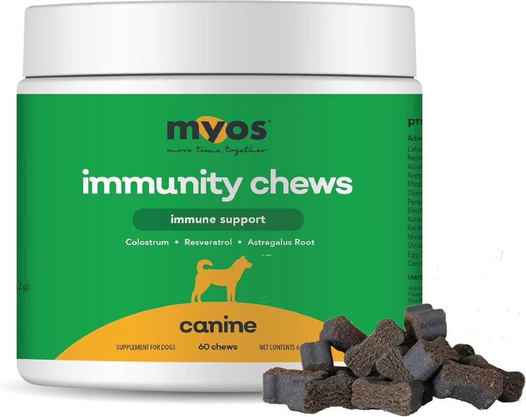 MYOS Imunity Chew for Dogs - Ammune System Support, Antioksidan, Helling Cellular Health & Vitali- with Colostrum, Resveratrol, Astralus Root, and Mushroom-Daily Chewable Supplemen