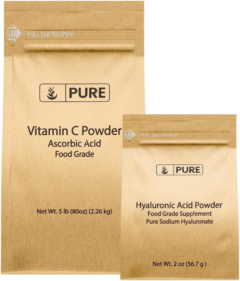 Murni Ingrediens Asli Vitamin C Powder dan Hyaluronic Acid Bundle, Berbagai Sizes, Powder Fine, Soluble Air