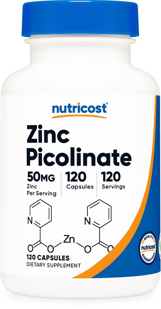 Nutricost Zinc Picolinate 50mg, 120 Vegetarian Capsules - Gluten Free and Non- GMO