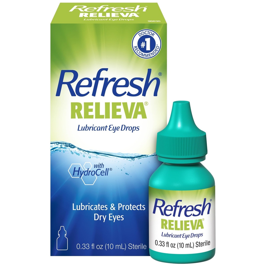 Refresh Relieva Lubricant Eye Drops, 0.33 Fl Oz Sterile, Packaging mungkin Vary