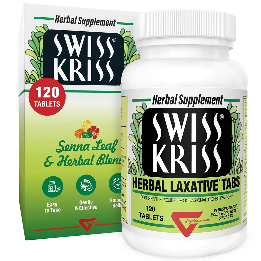 Kriss Herbal Laxative Tablet, Laxative Lembut & Alami untuk Pelepasan Sembelit bagi Orang Dewasa & Anak Lebih Umur 6, Bekerja di 6-12 Jam, Senna Laxative, 120 Tablet Total