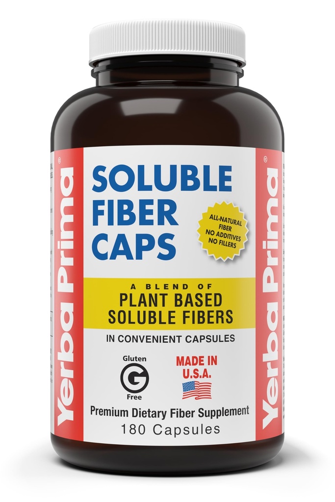 Yerba Prima Soluble Fiber Kapsules, 180- Count - Natural Dietary Supplement Formula, Non-GMO, Gluten Free