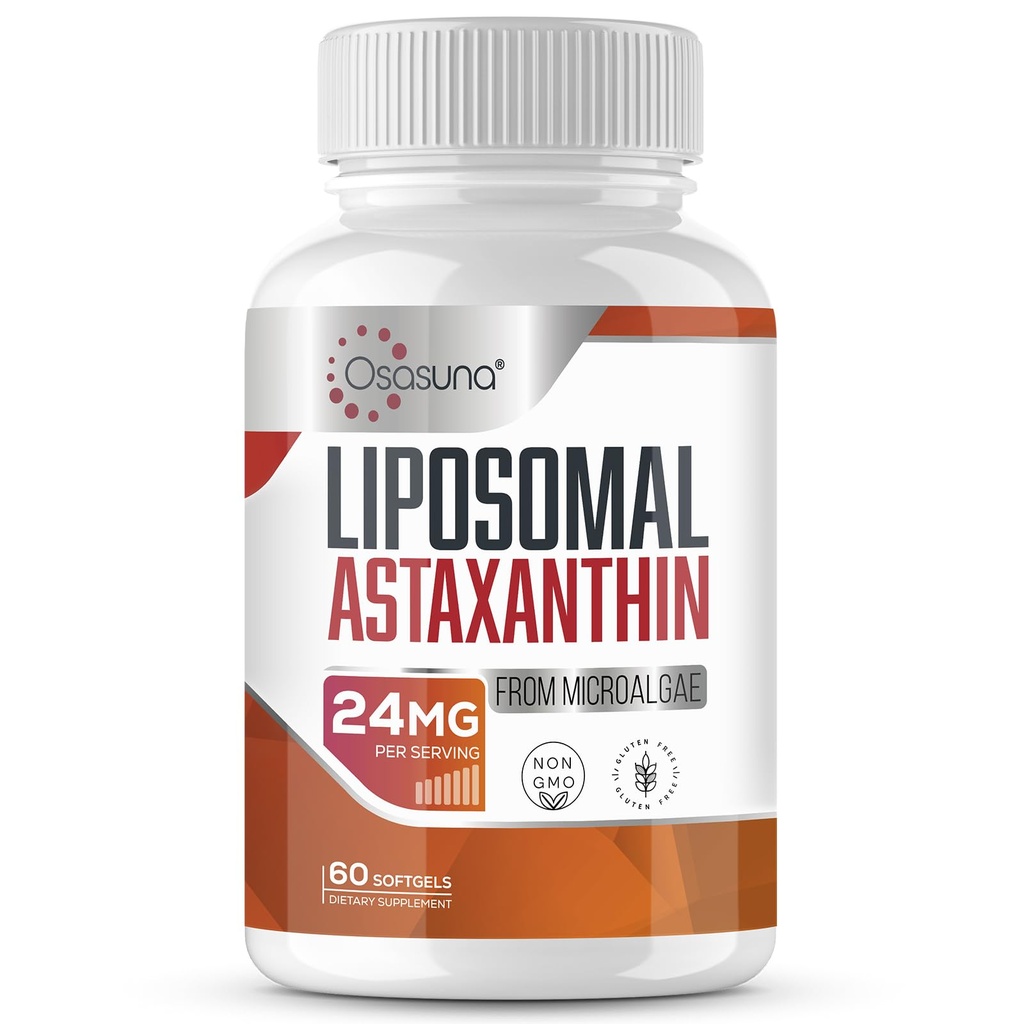 Lipomal Astoxanthin Supplement 24 MG, Maksimal Absorpsi, Antioksidant Lebih Kuat dari VIT C, Non-GMO & Gluten Free - 60 Softgels (2 Bulan Supply)