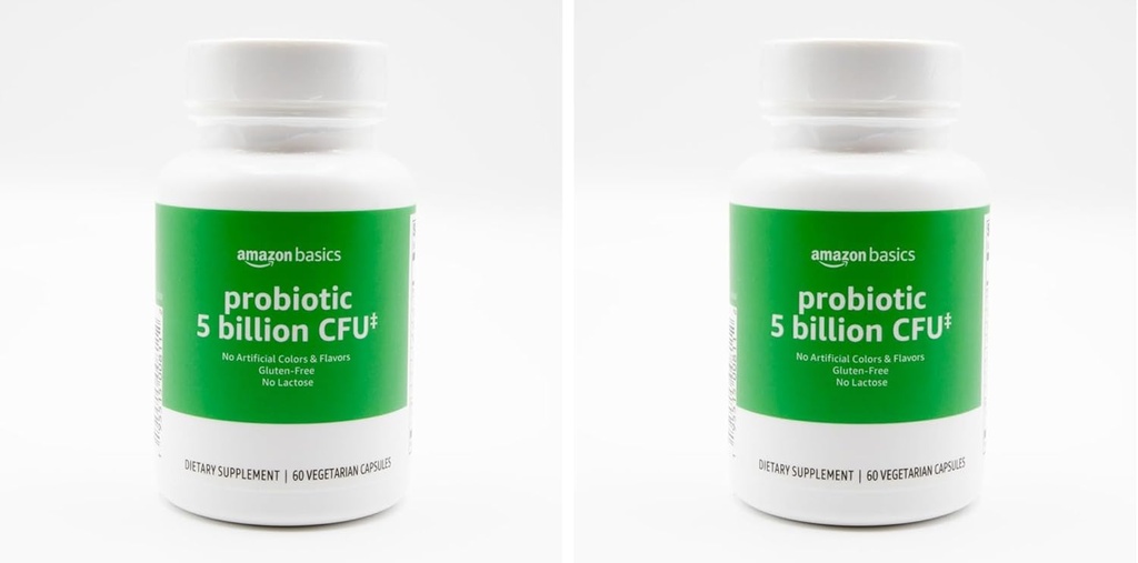 Basics Probiotic Probiotic Five Billion CFU, 8 Probiotic strains with 60 mg Prebiotic Blend, 60 Count Vegetarian Capsules, 2 Month Suppply, Supports Heally Divalry (Sebelumnya Solimo) (Paket 2)