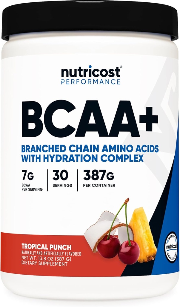 Nutricost BCAA + Hidration Powder (Tropical Punches) 30 Hamba - Branched Chain Acids dengan kompleks Hidration - Gluten- Bebas, Non-GMO