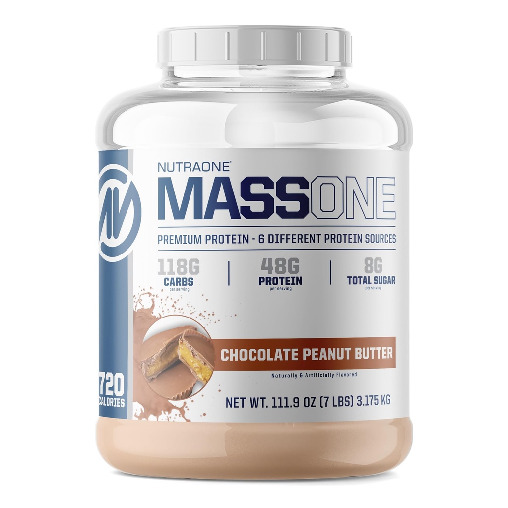 NutraOne Massone Mass Gainer Protein Powder Gain Mass Protein Meal Replacement (Chocolate Peanut Butter - 7 pon.)