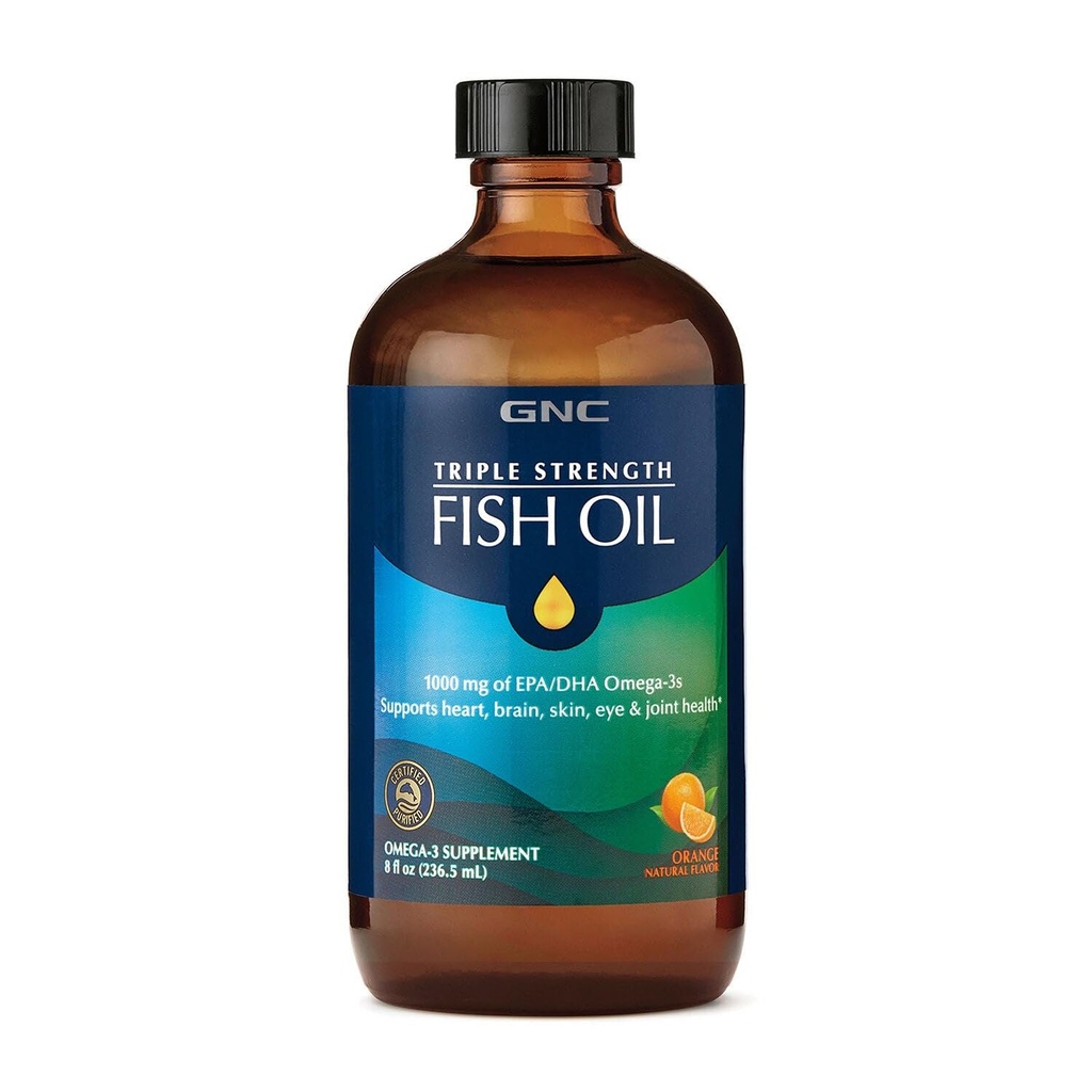 GBC Triple Power Oil Liquid Suplement, Wild Deep Ocean Caught. dengan 10000mg EPA DHA Omega 3, untuk, Heart, Brain, Skin, Eye, Gabungan Kesehatan, Natural Orange Flavor, 8 Fl Oz, 47
