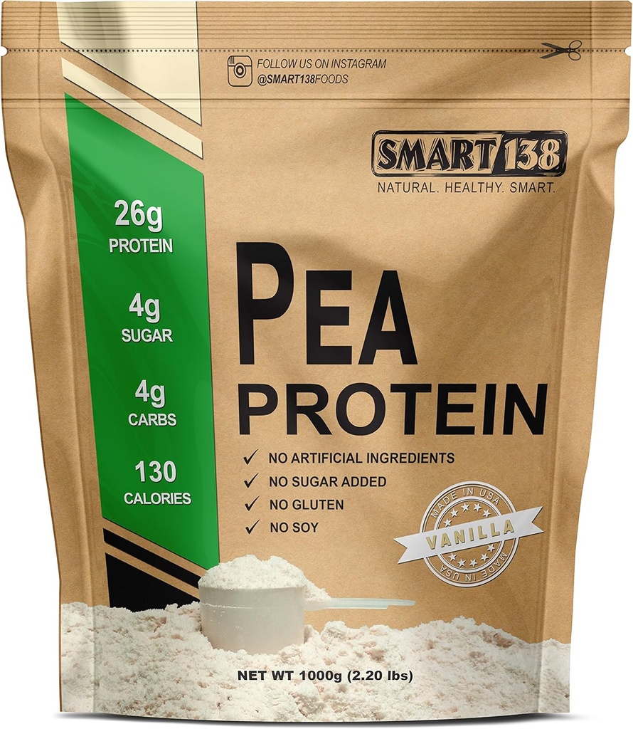 Smart138 Vanila Pea Protein, UltraGood Powder, Vegan, Gluten- Free, Soy- Free, Dairy- Free, Non-GMO, USA / Kanada, Keto (Low Carb), Natural BCAAs (100g / 2.2lbs, Vanilla)