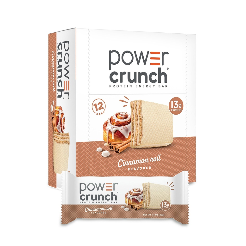 Power Crunch Protein Waper Bars, Snack Protein Tinggi dengan Rasa Lezat, Cinnamon Roll, 1.4 Ounce (12 Count)
