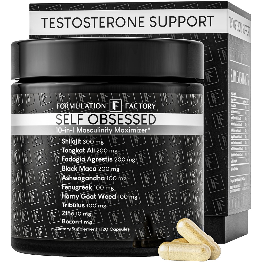 Formulasi Factory Self Terobsesi 10 dalam 1 Mascullinity Maximizer Suplement, Shilajit for Men, Tongkat Ali, Ashwaganda, Fenugreek Muscle Growth, Energy, Drive, Kekuatan, Pemulihan 2 Bulan (Paket 1)