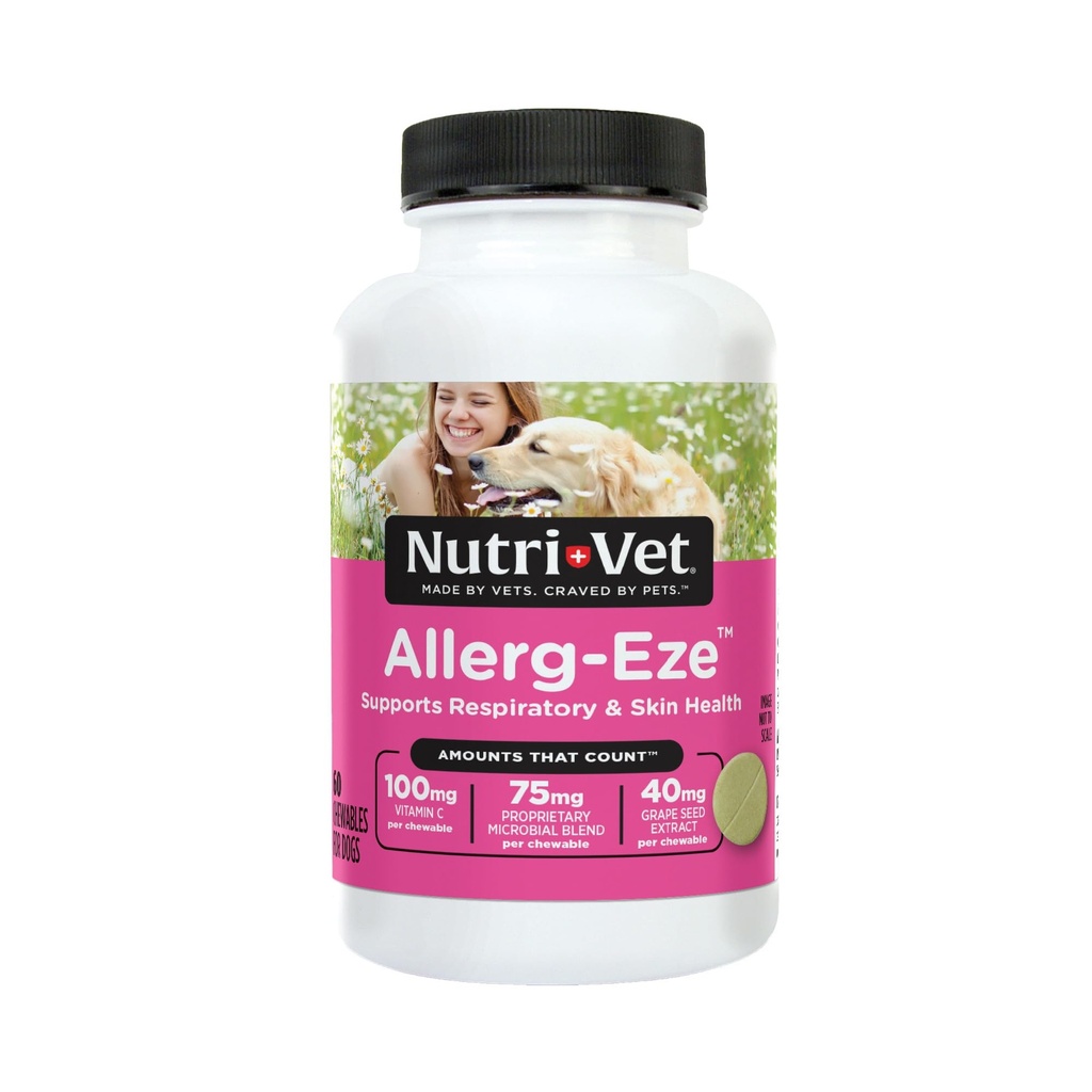 Nutri- Vet Allerg-Eze Chewables for Dogs, Antioxidants & Omega-3 Fatty Acids, Allergy Relief Supports Skin, Coat & Repilatory Health, 60 Count