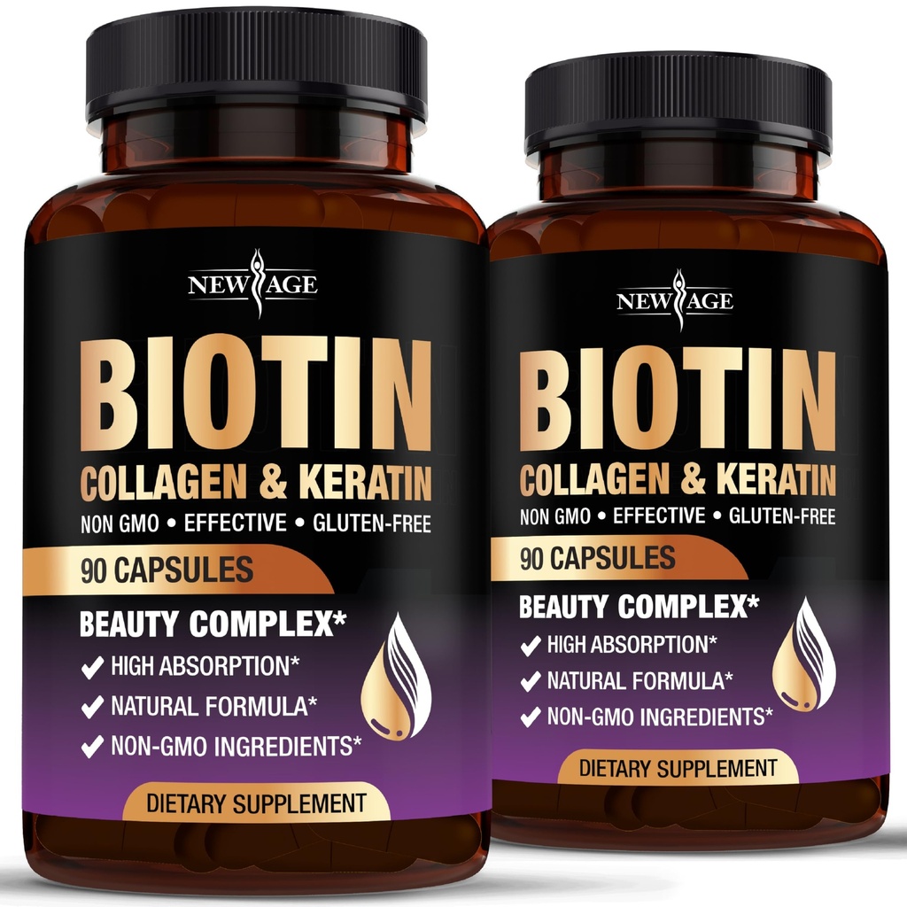 Biotin Collagen Keratin Hyaluronic Acid - 50.000mcg Perkembangan Rambut untuk Pria dan Wanita, Nails, Rambut, Skin Vitamin dan Blocker DHT dengan Vitamin E Folic Acid Pumpkin Benih MSM- 180 Count