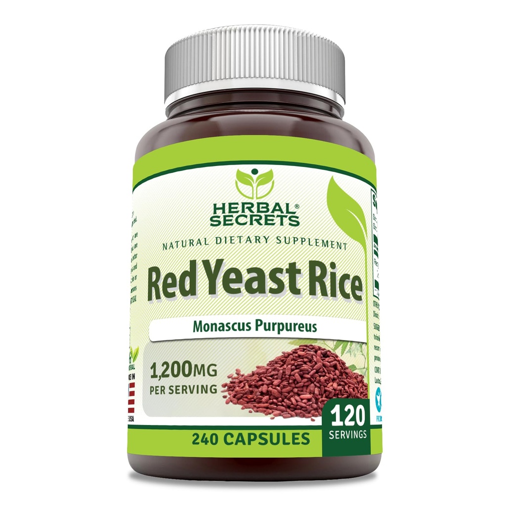 Herbal Rahasia Rice Merah Yeast 1200 Mg per Serving, 240 Veggie Capsules Supplemen 12.4; Non-GMO 124; Gluten Free 124; Dibuat di USA