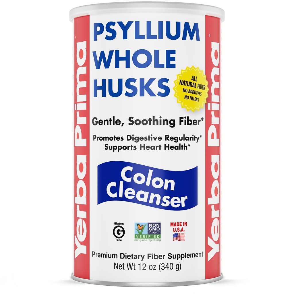 Yerba Prima Psyllium Husk, 12 Ounce - Whole Husk Fiber Suplement, Vegan, No Sugar or Artificial Sweeteners, Non GMO, Gluten Free