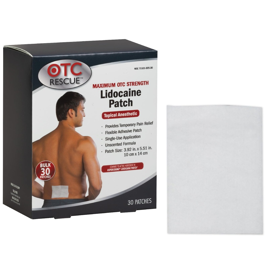 4% Lidocaine Pain Relief Patch adalah 124; Maksimum OTC Kekuatan 124; 30- Count 124; 3.93 "x 5.51"