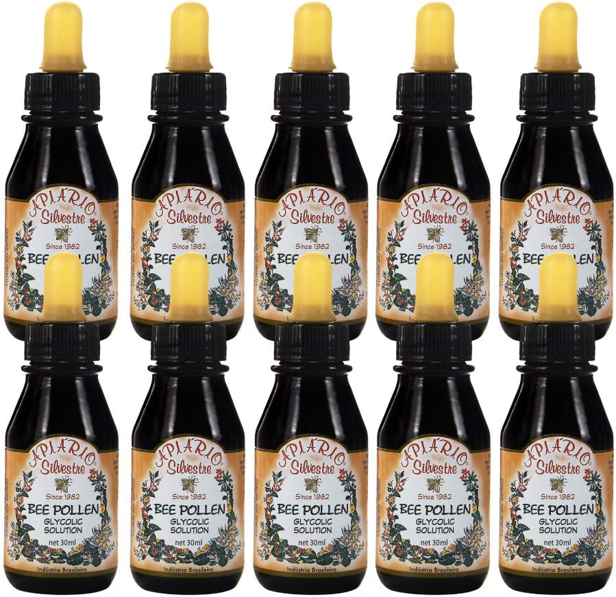 10 Botol Apiario Silvestre Brasil Bee Pollen Liquid Glycolic Extract -Non Alcoholic, Wax Free