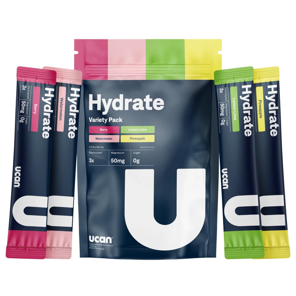 UCAN Hydrate Electrolite Drink Mix (Variety Pack, 12 Stickpacks) Sugar- Free, Keto- Friendly, Vegan, Non-GMO, Gluten- Free Electrolite Powder dengan Potassium & Magnesium for Runners & Athletes