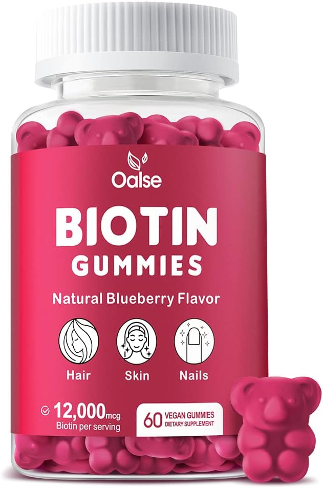 Gumi Biotin, Tambahan Biotin dengan Chlorofil, Minyak Benih Hitam, Multivitamin dan Zinc Dukung Rambut Skin dan Nails Kesehatan Perempuan dan Pria [60 Cacah (Paket 1)]