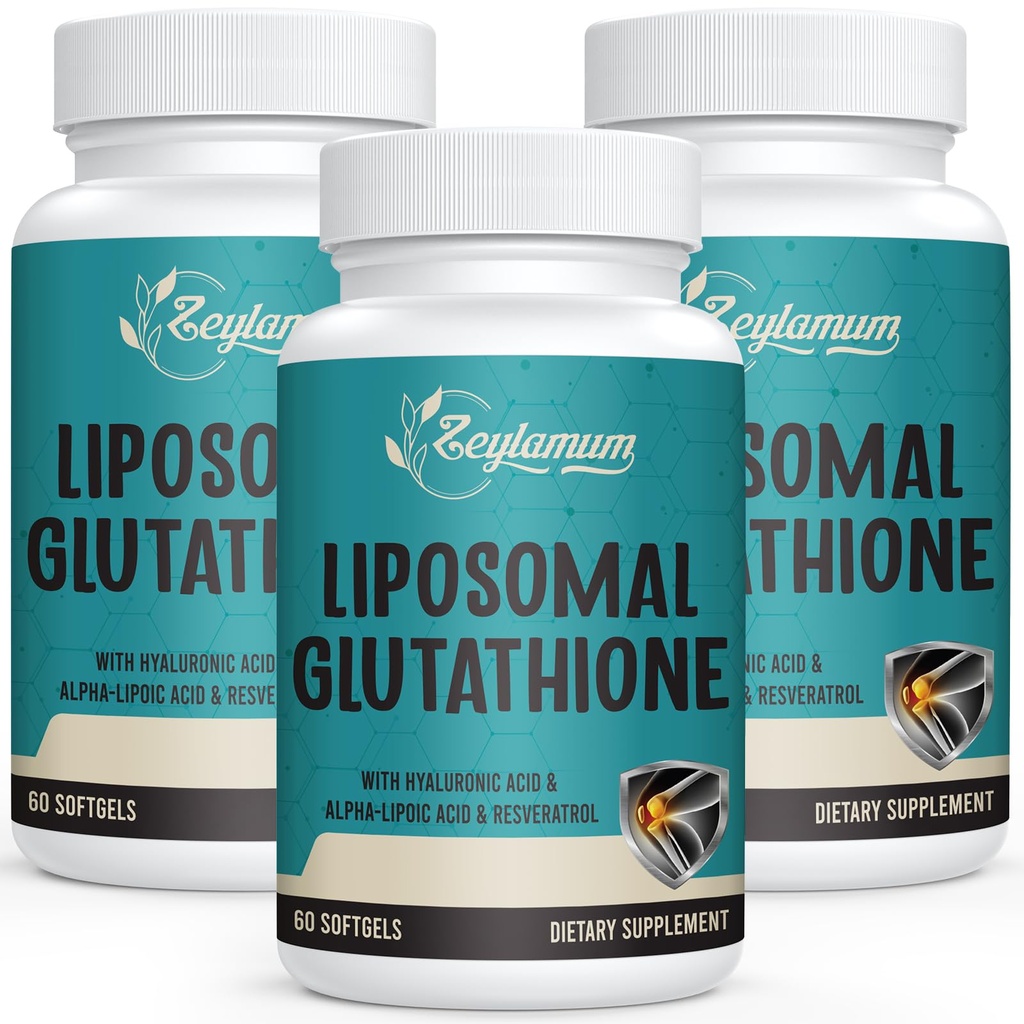2400 MG Lipomal Glutathione Softgeels, Max Absorpsi, Formasi L- Glutathione Dikurangi (GSH), dengan Acid Hyaluronic, Resveratrol, Master Antioksidants for Detox, Brain, Immune System, 180 Softgeels