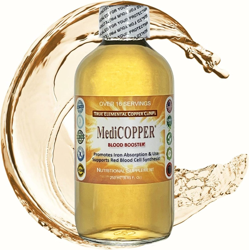 MediCOPPER Blood Booster True Colloidal Copper CuNP Nutrient - 250 mL dalam Clear Glass Bottle