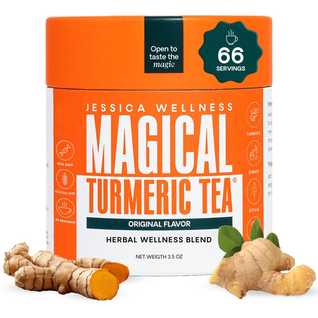 JESSICA WELLNESS Magical Turmeric Tea dengan Ginger, Black Pepper dan Stevia 124; Turmeric Powder Organic Black 124; 3.5 oz (Original Flavor)