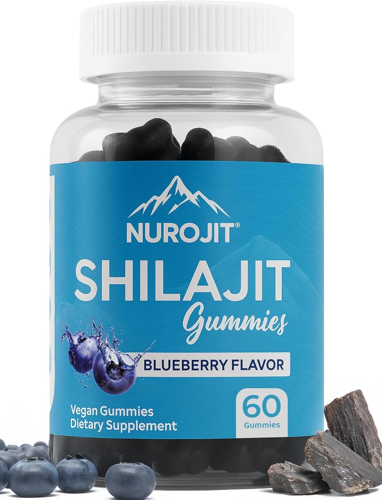 Shilajit Gummies, Blueberry Flavor, Himalaya Extract, Lab Testing, Non- GMO, Gluten Free, Vegan Friendly, Mess-Free Alternative to Resin, Simple Addition to Daily Routine, 60 Vegan Gummies