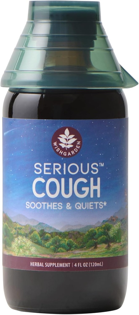 WishGarden Herbs Serious Cough Sooting & Quieting - Acting Herbal Cough Supresan untuk Dewasa, Dry Cough Relief dan Cough Expectorant, Soothes Throat Irrany dan Chest Decongestant, 4oz