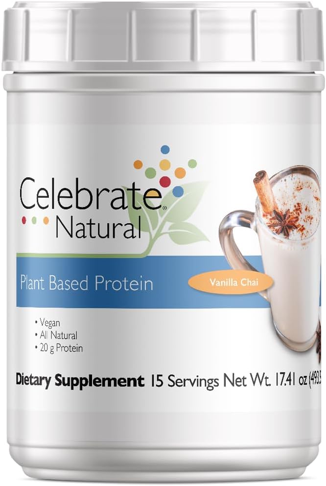 Rayakan Bubuk Protein Vitamin Vegan - Semua Tanaman Natural Berdasarkan Protein Mix - 20g Pea Protein & 3g Fiber, untuk Operasi Bariatrik - Vanilla Chai (15 Pelayan)