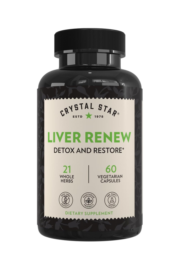 Crystal Star Liver Renew, 60 Capsules, Herbal Liver Cleanse Suplemen Yang Menyediakan Fungsi Hati Normal & Memroses Toxin Rilis - Milk Thistle, Non-GMO