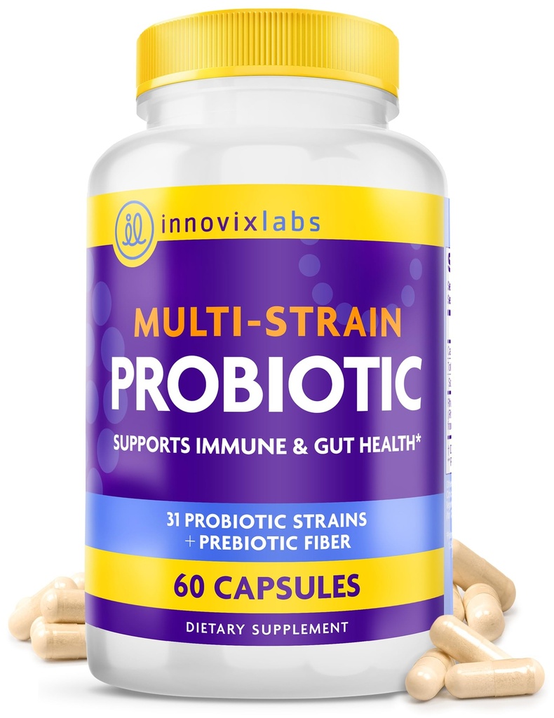 Lab InnovixLabs Multi Strain Progration for Women & Men - Probiotic Suplement - 50 Milyar CFU - Gut Health, Imune Dukungan, Gangguan, Lacleillus Acivoillus, Prebiotik, 60 Capsules