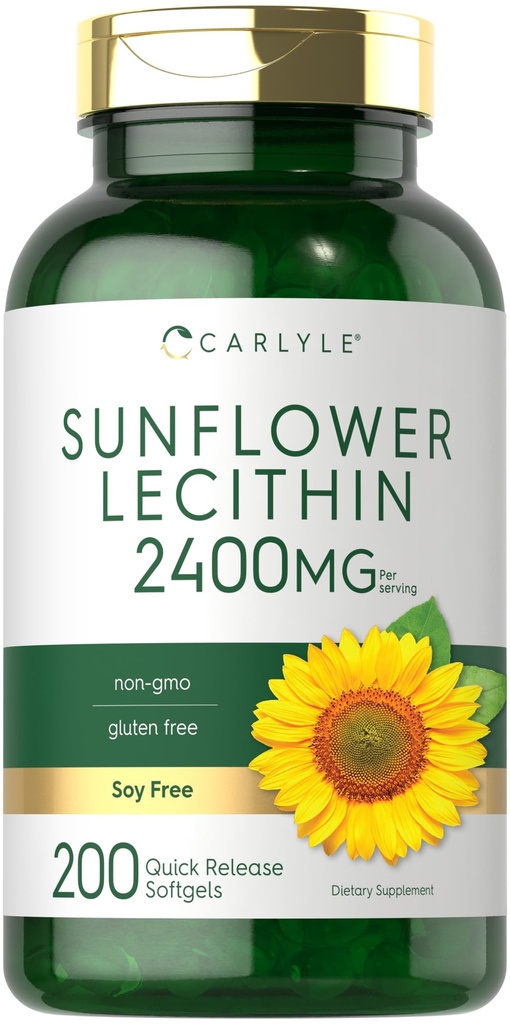 Carlyle Sunflower Lexithose Softgel Capsules 124; 2400mg 124; 200 Count 124; Kaya dalam Choshatidyl Choline 124; Non-GMO, Soy Free, Gluten Free Supplemen