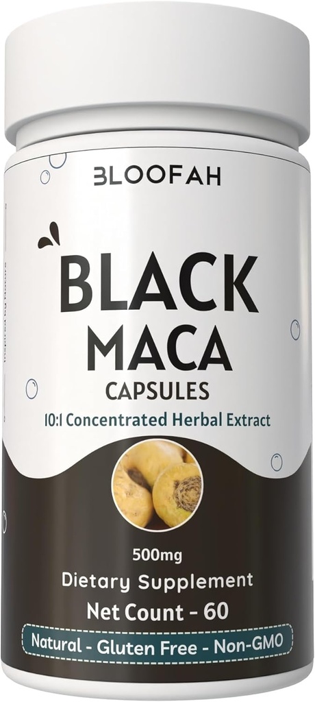 Black Maca Capsules 500mg 124; 10: 1 Ekstrak Powder 124; konsentrasi Herbal Suplemen 14; Non-GMO, Gluten- Free, Maca Root Extract 124; Premium Herbal Nutrition (60 Cacah 1)