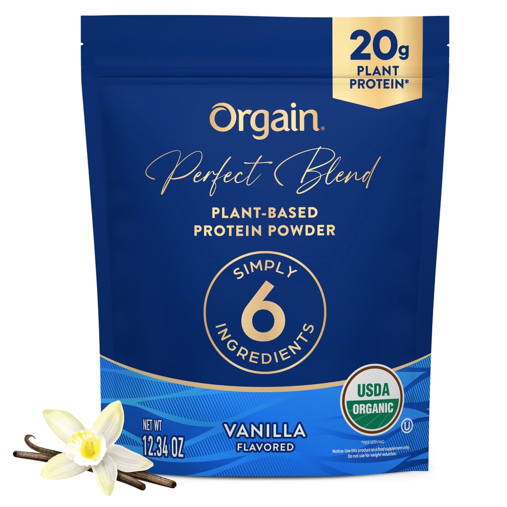 Orgain Vegan Organik Perfect Byend Powder, 20g Clean Plant Protein, 6 Ingrediens, < 1g Sugar, Gluten Free, Non-GMO; Tidak ada Flavors Articial, Stepia Extract, Dairy atau Soy Ingredients - Vanilla
