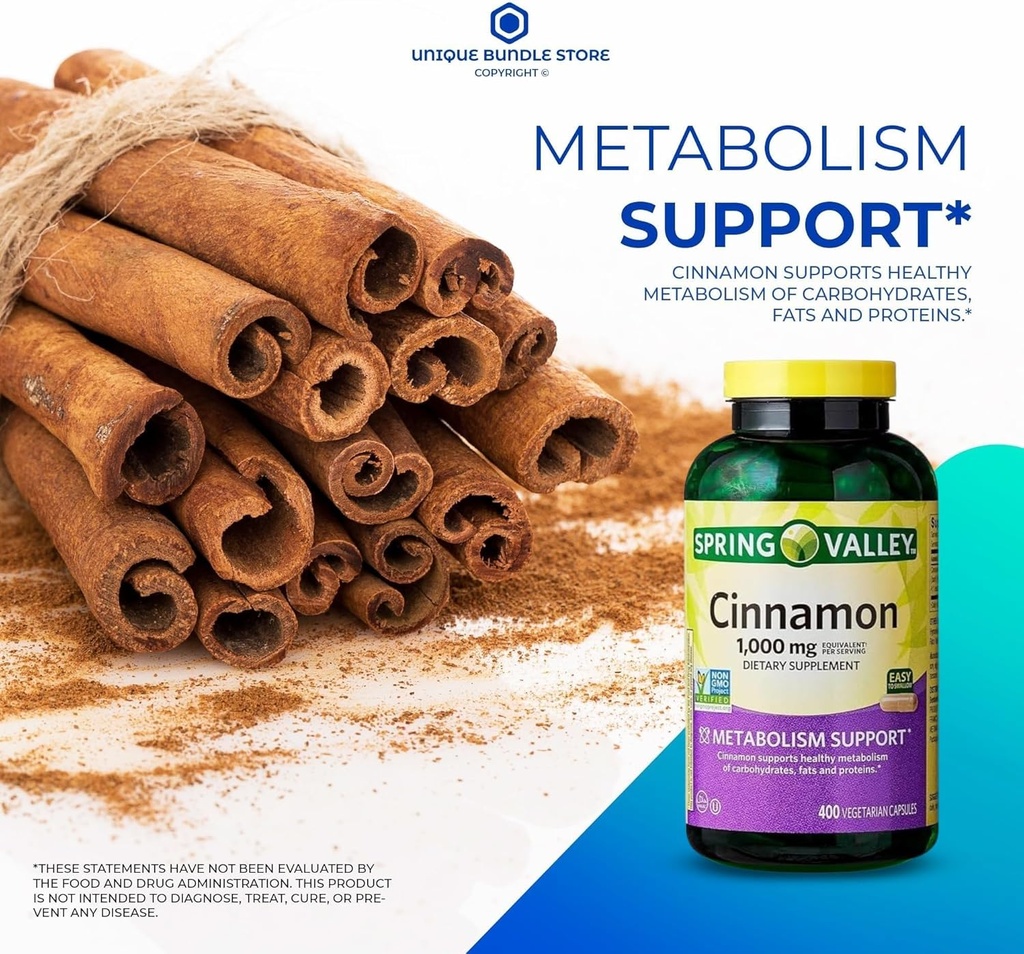 Unik Bundle Store Cinnamon 1000 mg, 400 Capsules - Diet Dukung Vegetarian (Paket 1)