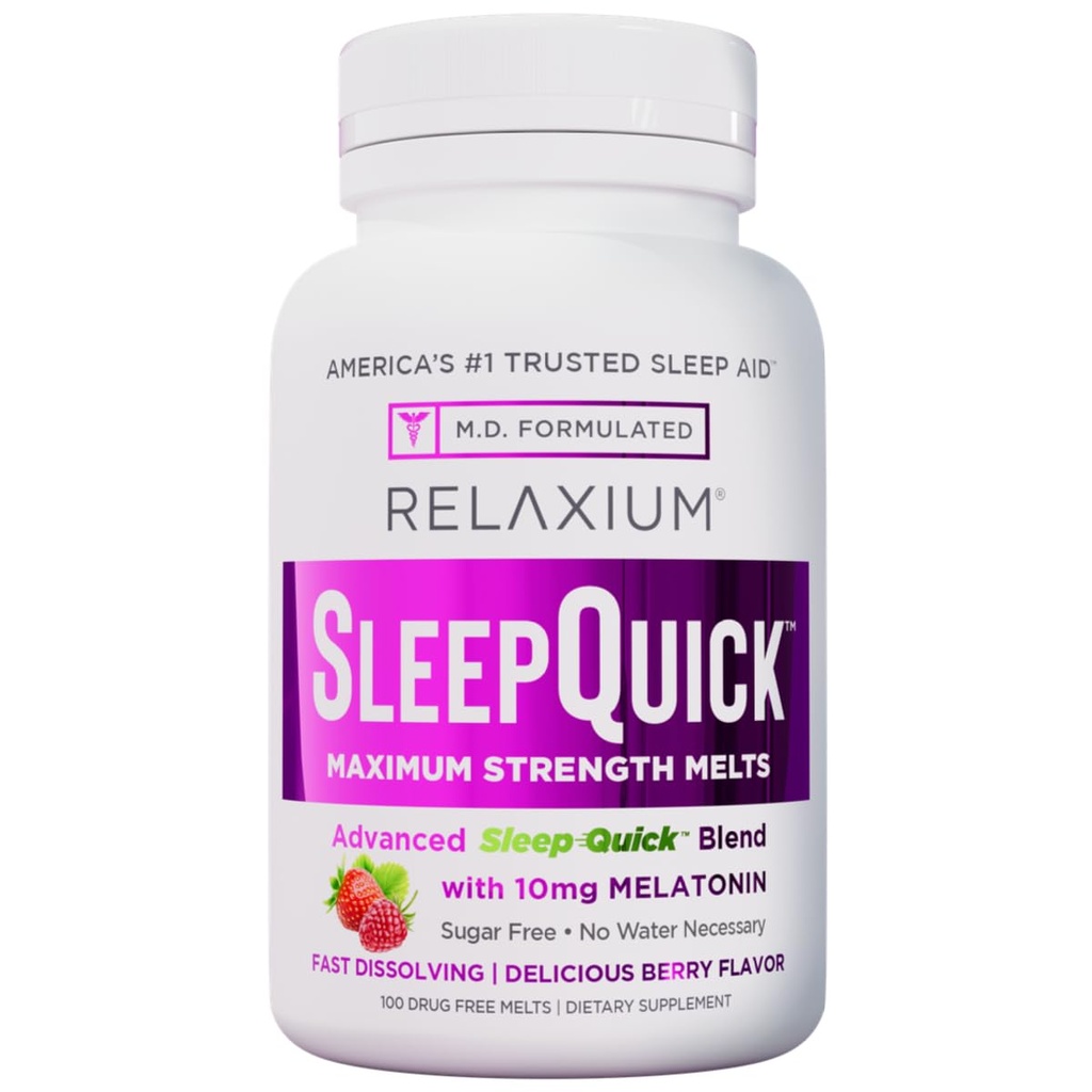 Relaxium Sleep Maximum Power Melts, Fast Acting Sleep Aid Aid with 10 mg Melonatin, Drug Free Dietary Suplemen, Vegan, Gluten Free, Made in USA, 100 Servings, Berry Flavor